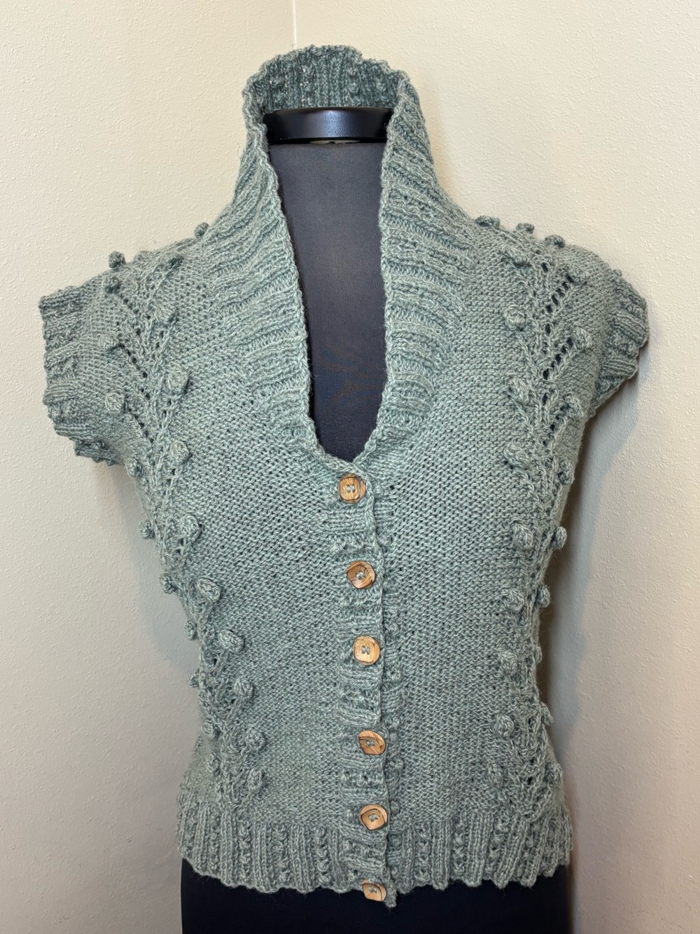 Swaledale Woolens Sage Green Button-Front Knit Sweater Vest, 100% British wool